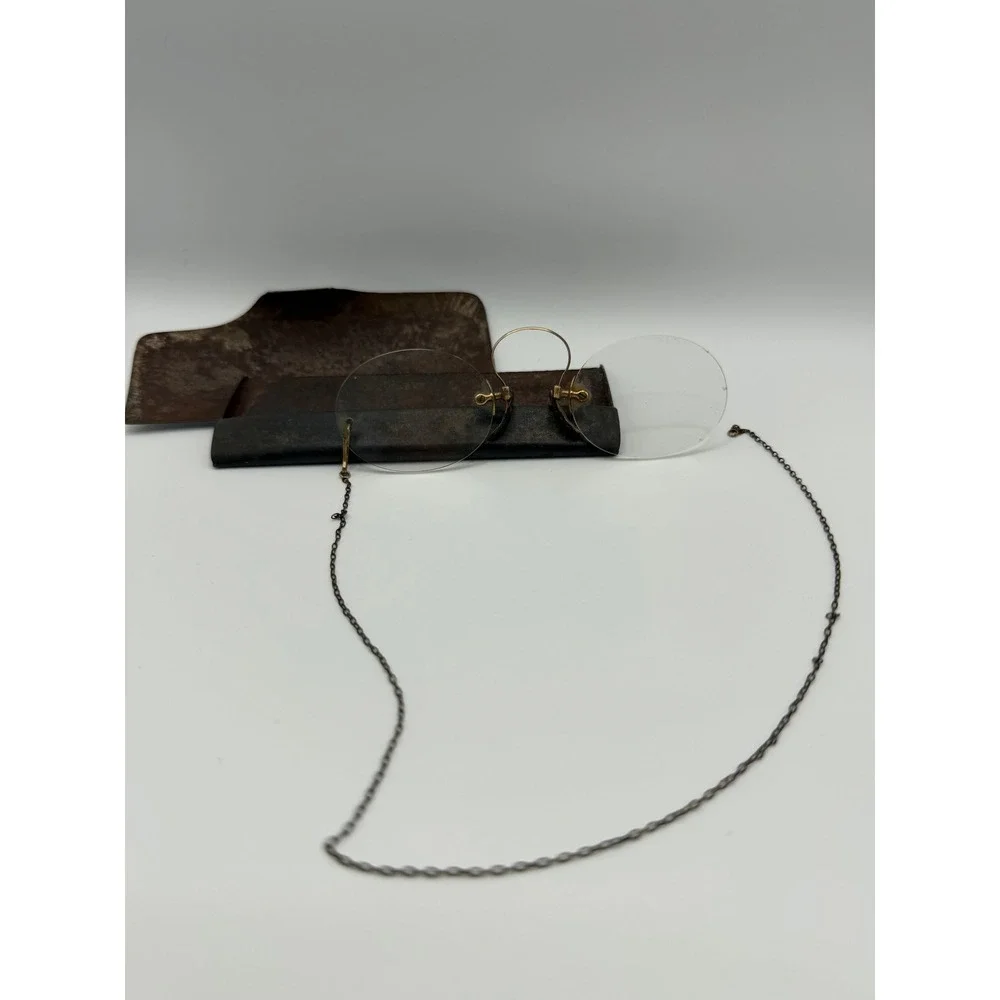 Antique JKO Co Julius King Pince Nez Eyeglasses Rimless Chain Case Victorian